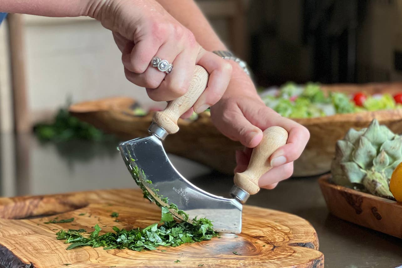 Traditional Italian Mezzaluna Double Chopper