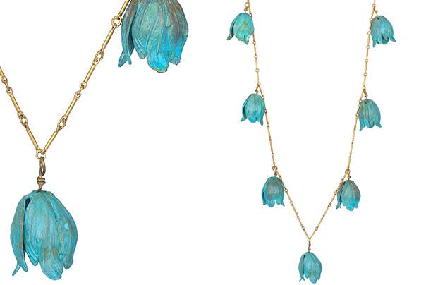 Verdigris Patina Brass Tulip Necklace