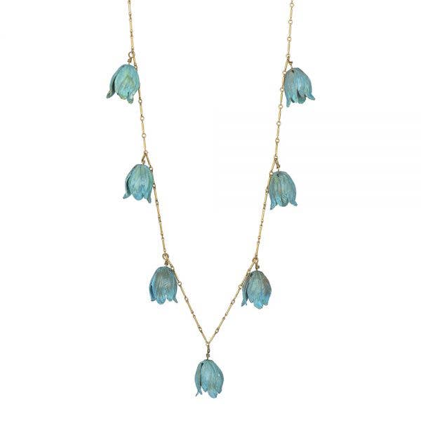 Verdigris Patina Brass Tulip Necklace