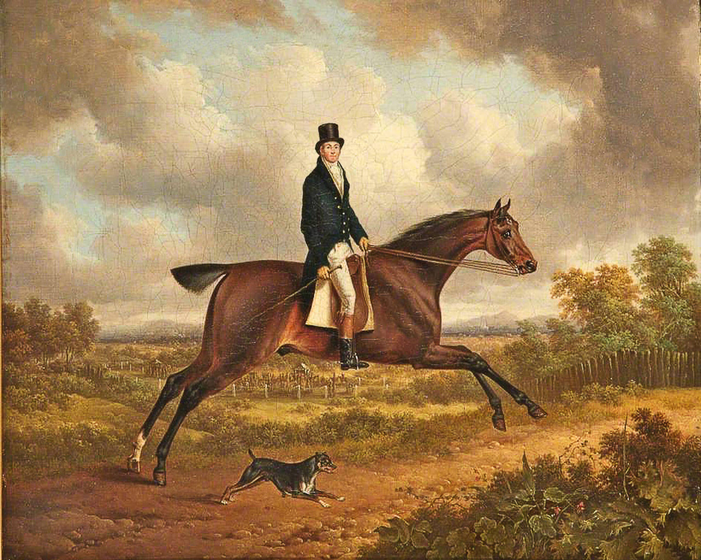 "Down the Path Equestrian Fox Hunt Scene" Framed Reproduction Print