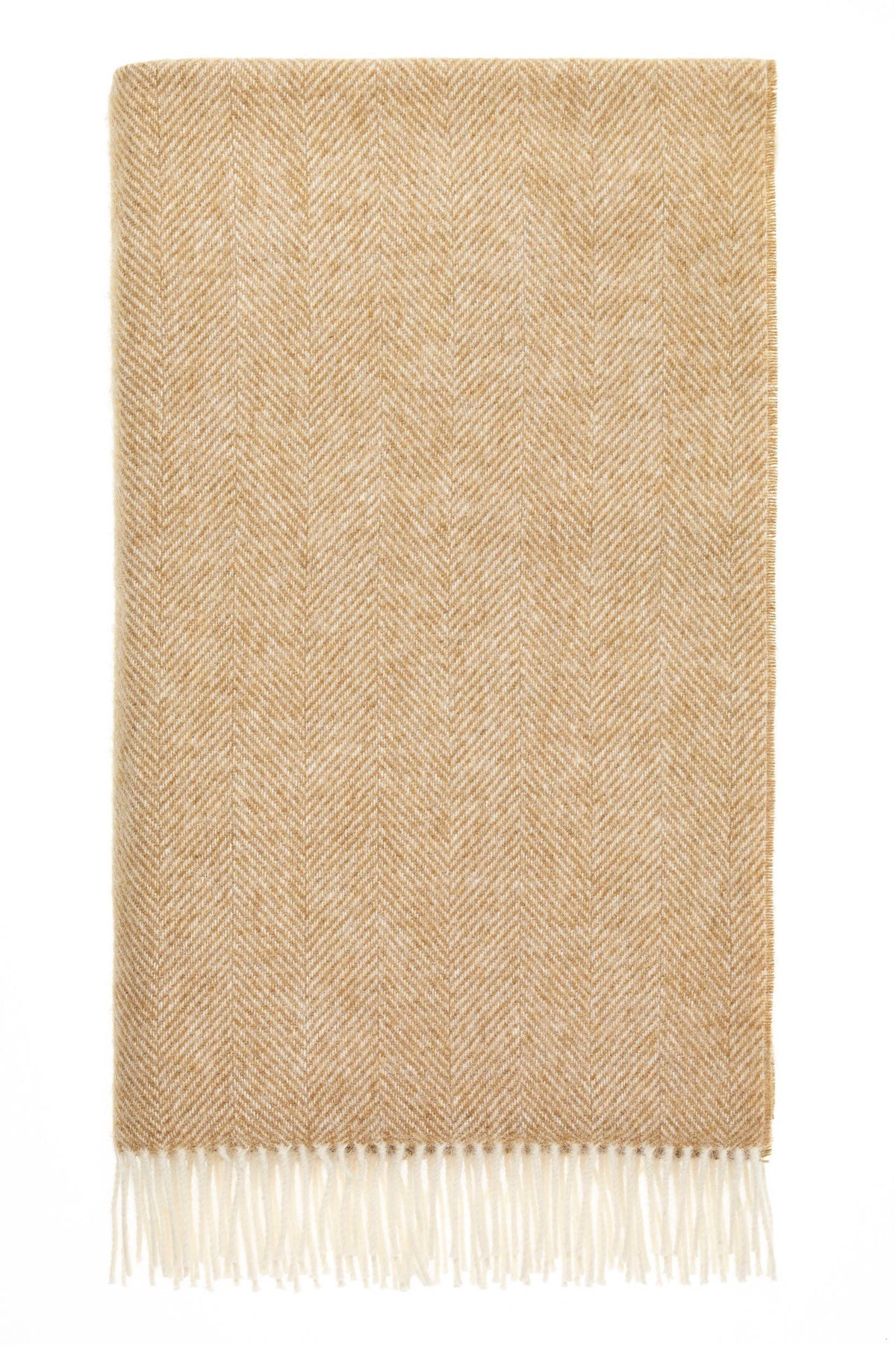 Camel Herringbone 100% British Wool Throw - Made in England