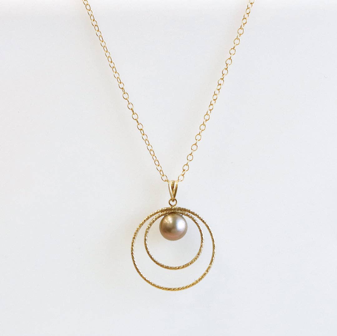 Eclipse Pink Gray Cultured Pearl 14k Gold Necklace