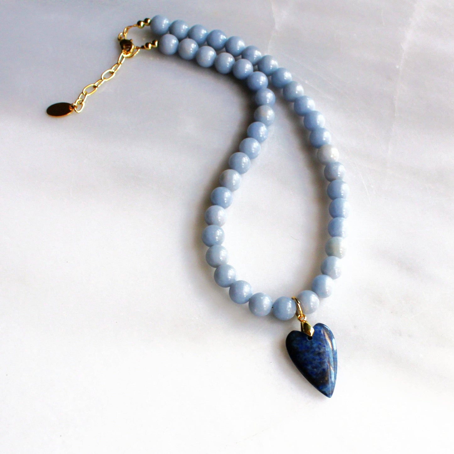 Lapis Lazuli Heart & Angelite Necklace