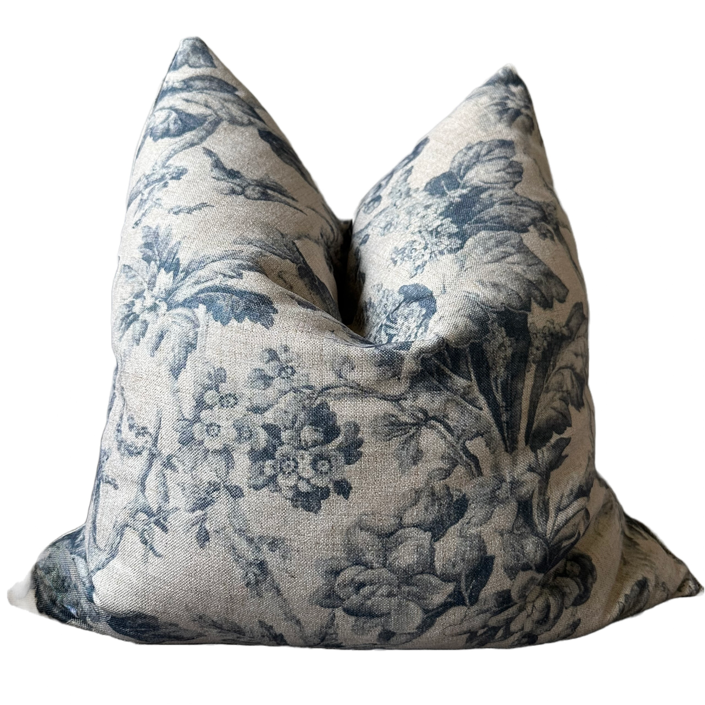 Indigo Floral Pillow with Feather Insert