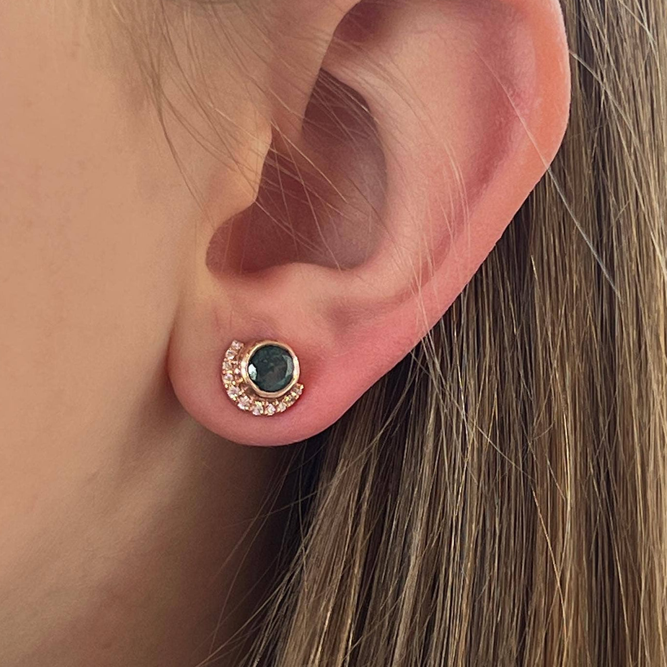 Moss Agate 14kt Rose Gold Vermeil Stud Earrings