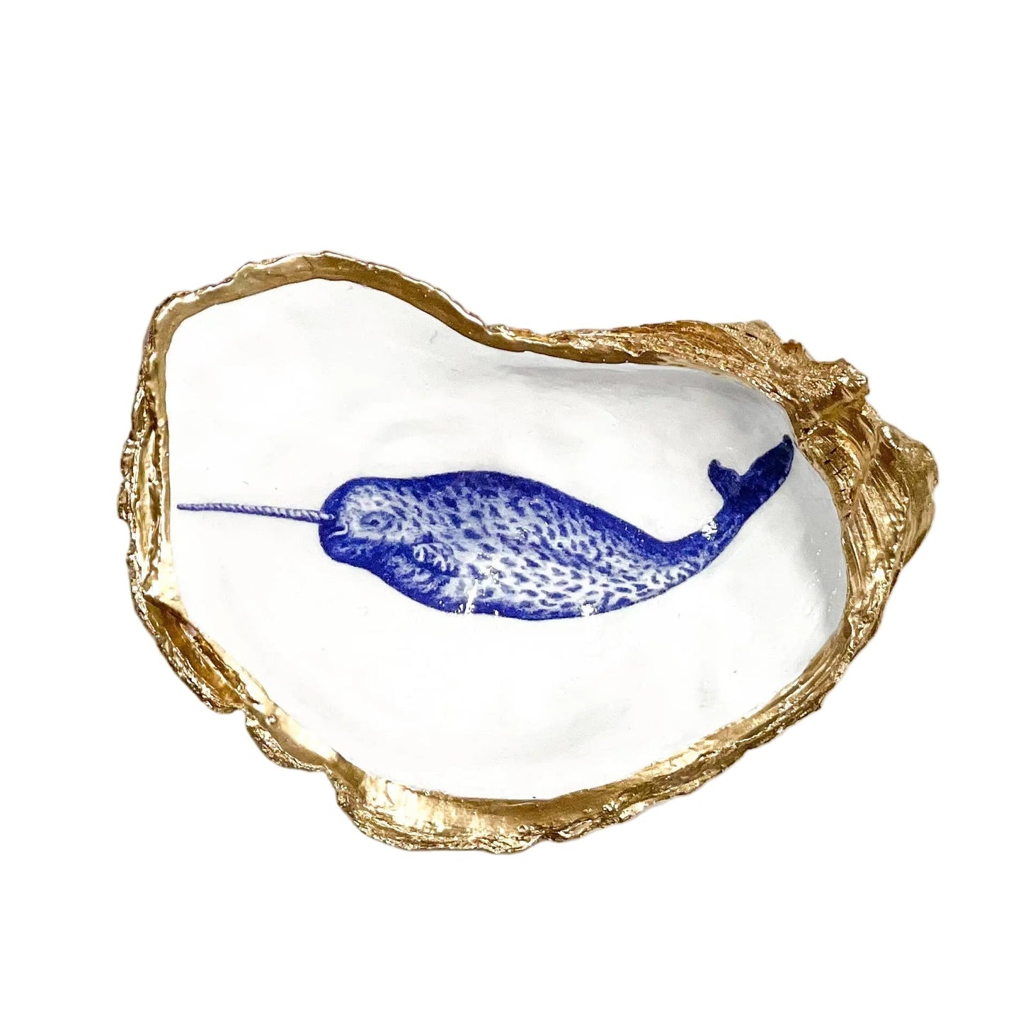 Narwhal Handmade Decoupaged Oyster Shell Trinket Dish