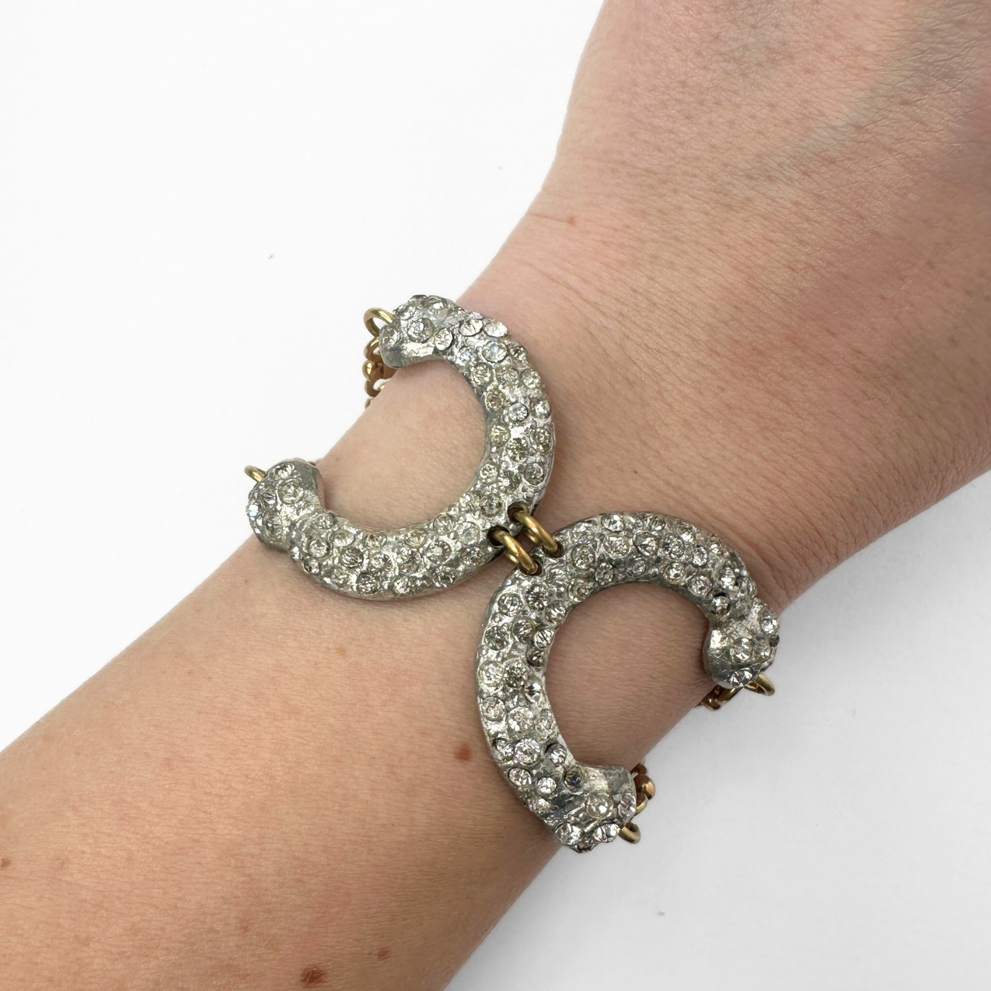 The Coco - Refashioned Antique Rhinestone Buckle Bracelet with Brass Chain