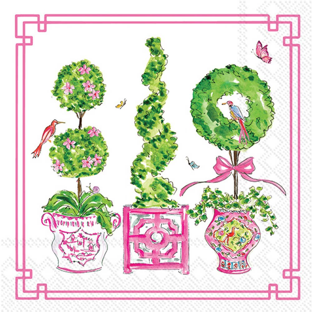 Pink Topiaries Paper Cocktail Napkin 20 Ct