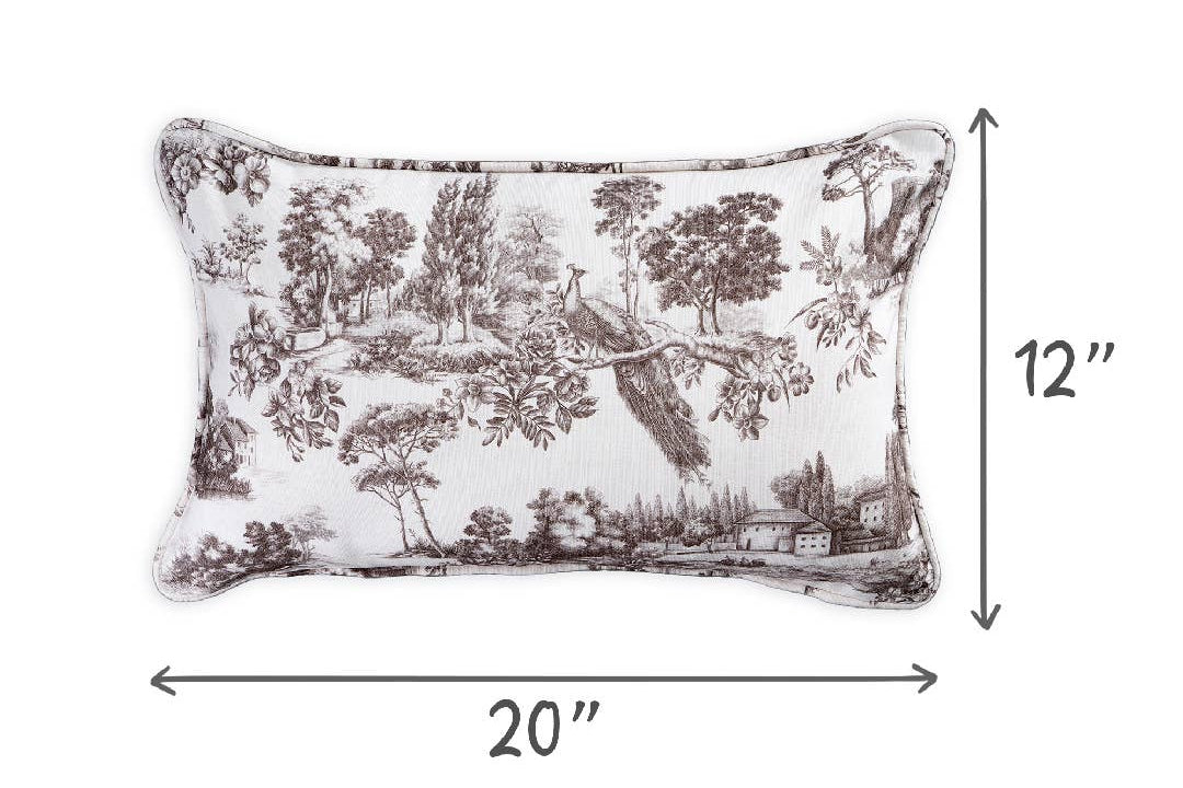 Charcoal Peacock Decorative Lumbar Throw Pillow With Feather Insert