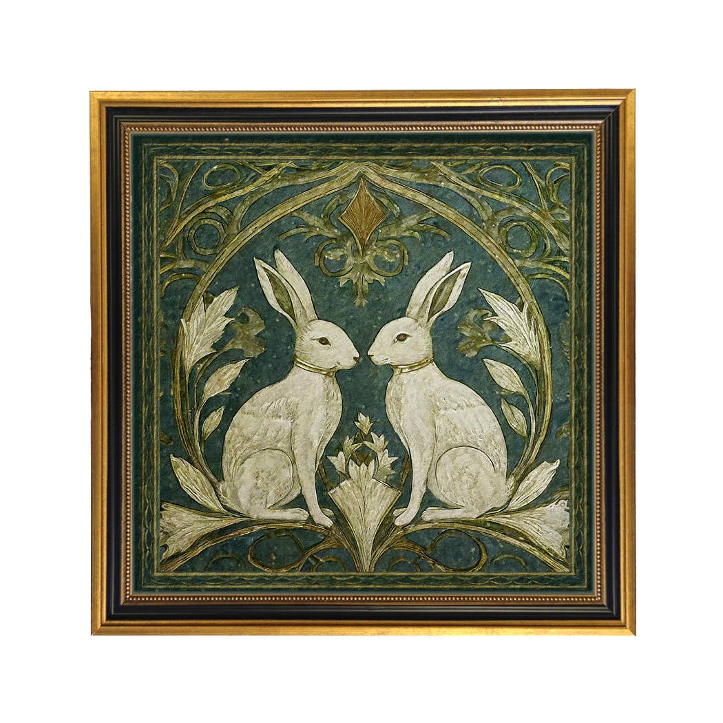 Art Nouveau Rabbits Vintage Style Framed Print