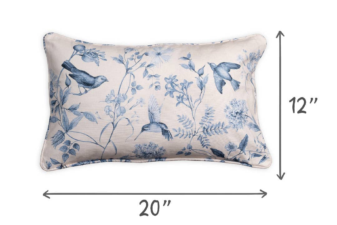 Avian Blue Decorative Throw Lumbar Pillow With Feather Insert