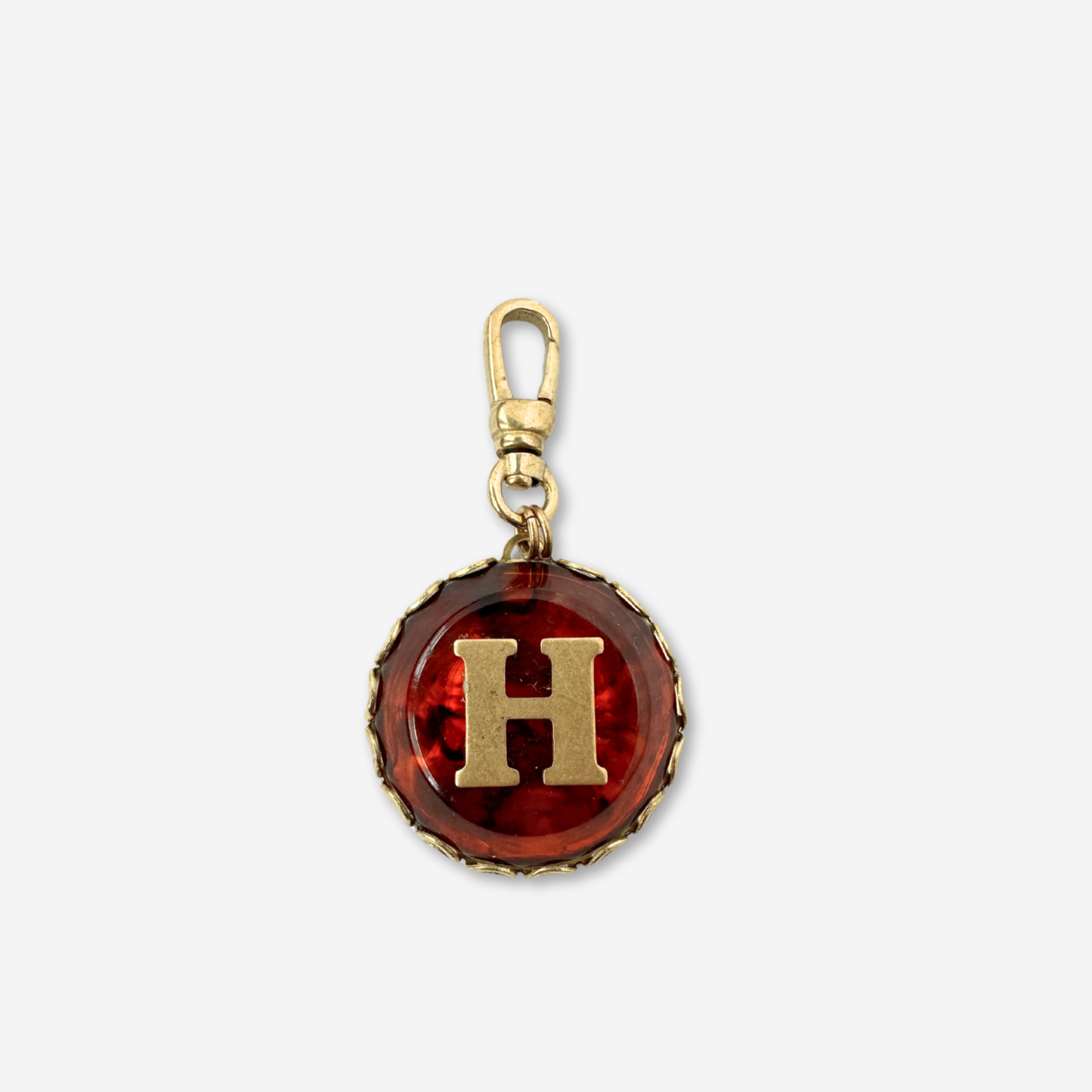 Tortoise Shell and Brass Letter "H" Monogram Refashioned Vintage Charm