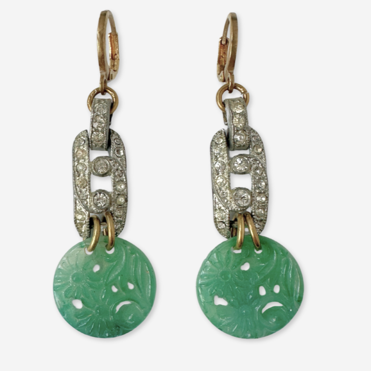 The Daphne - Refashioned Vintage Faux Jade & Rhinestone Earrings