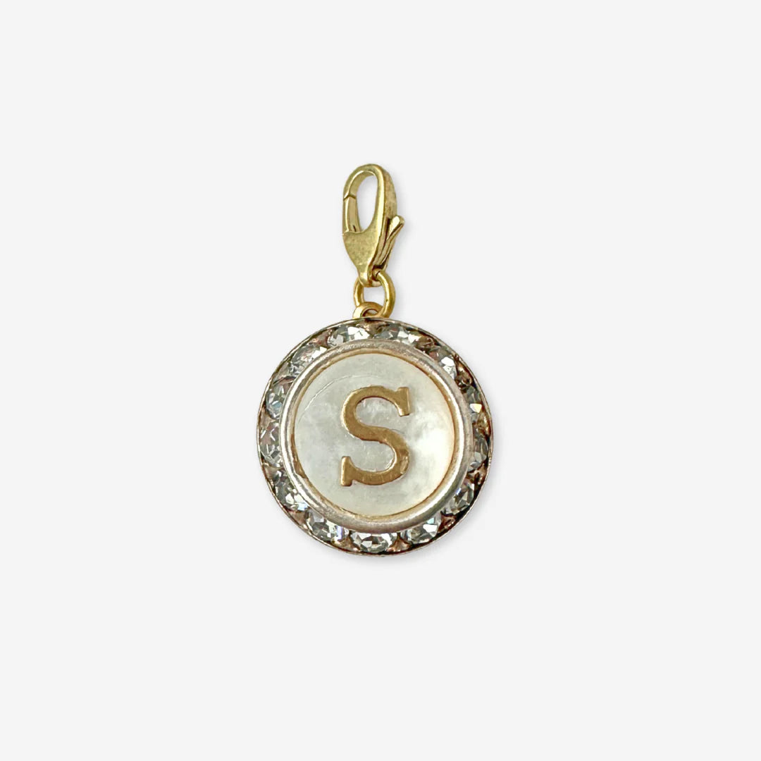 Letter "S" Refashioned Vintage Nother of Pearl and Rhinestone Charm