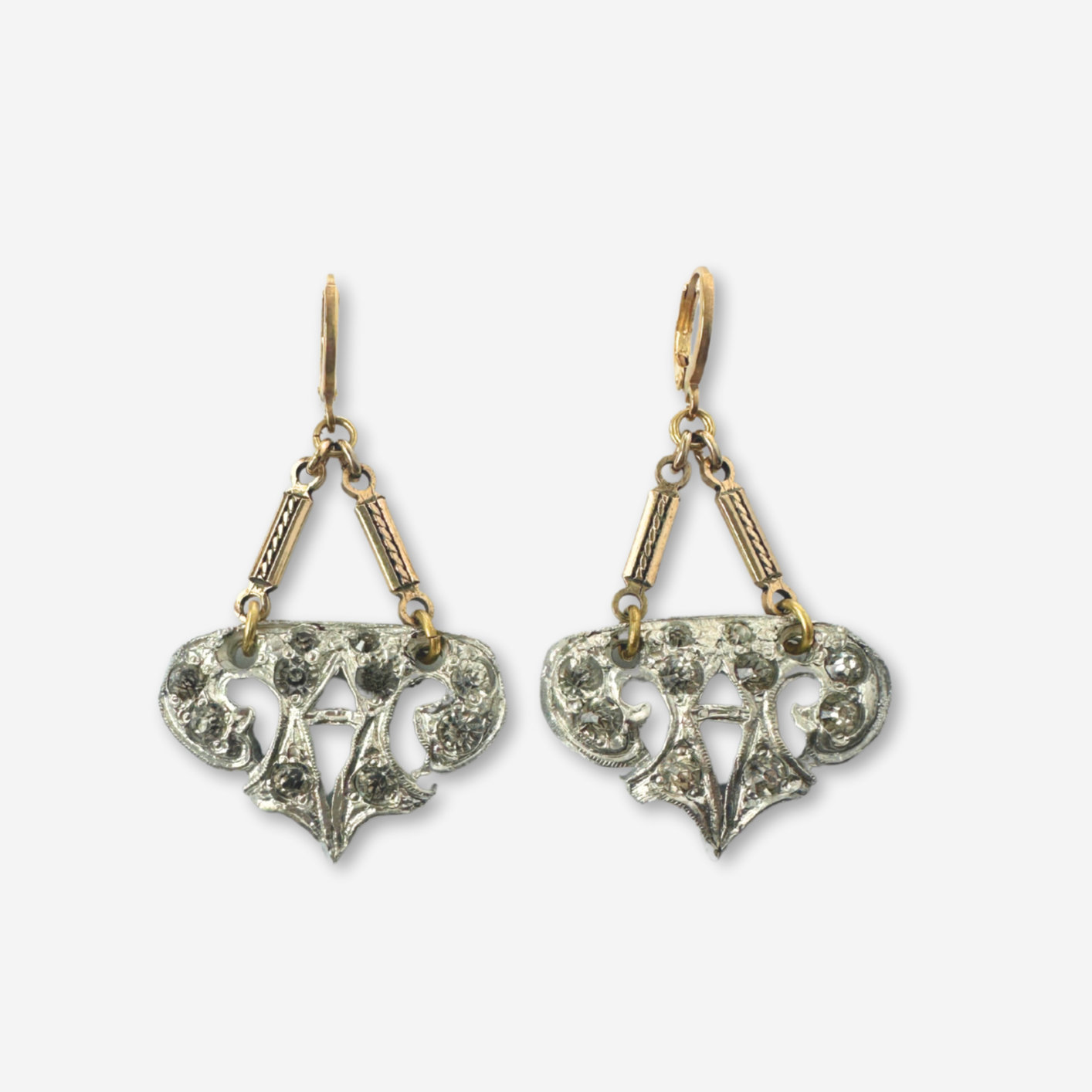 The Violet - Refashioned Vintage Silver and Clear Rhinestone Art Deco Earrings
