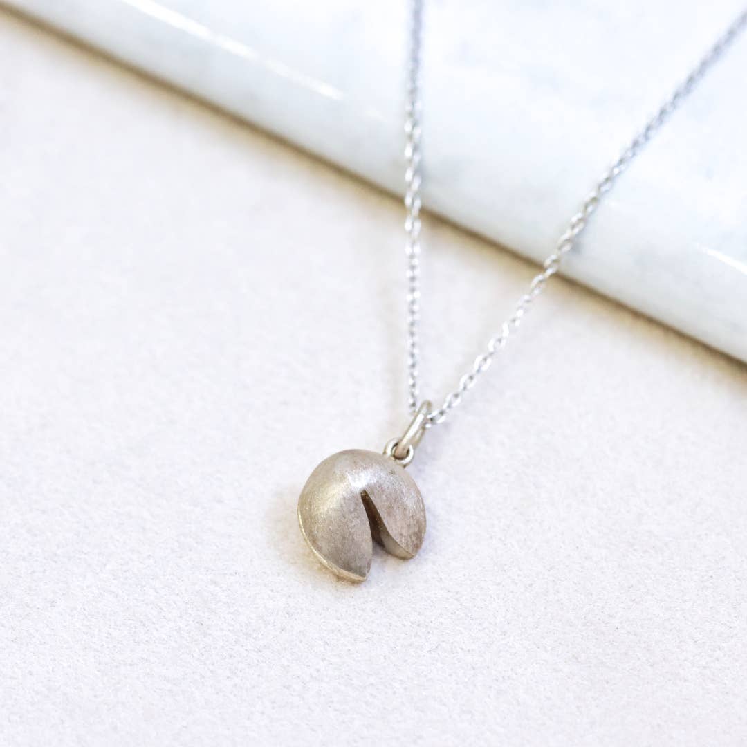 Fortune Cookie Sterling Silver Brushed Necklace