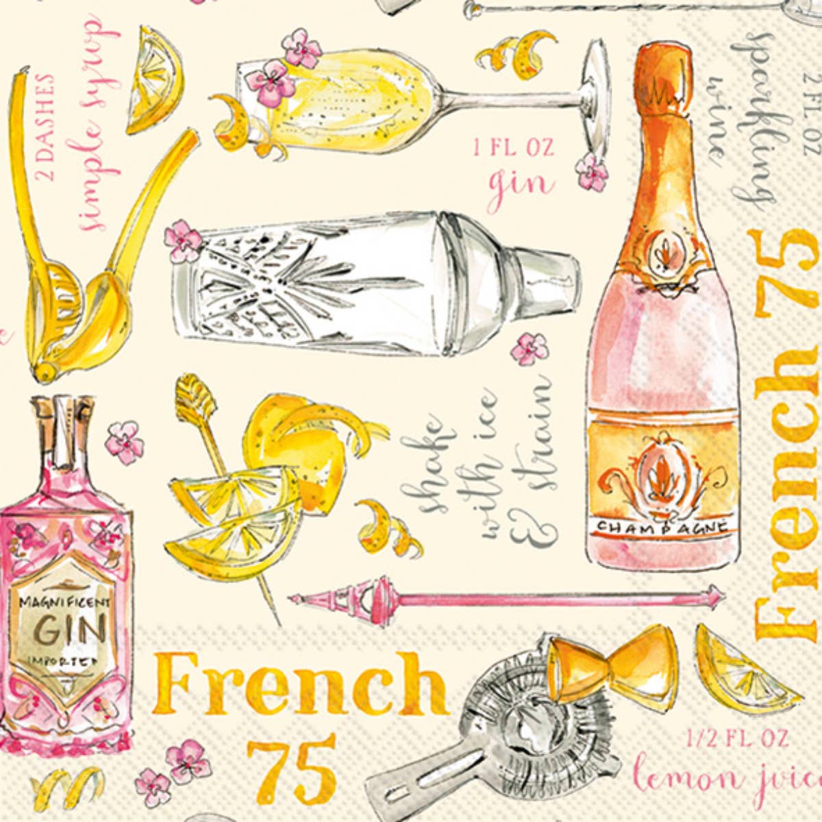 French 75 Paper Cocktail Napkin 20 Ct