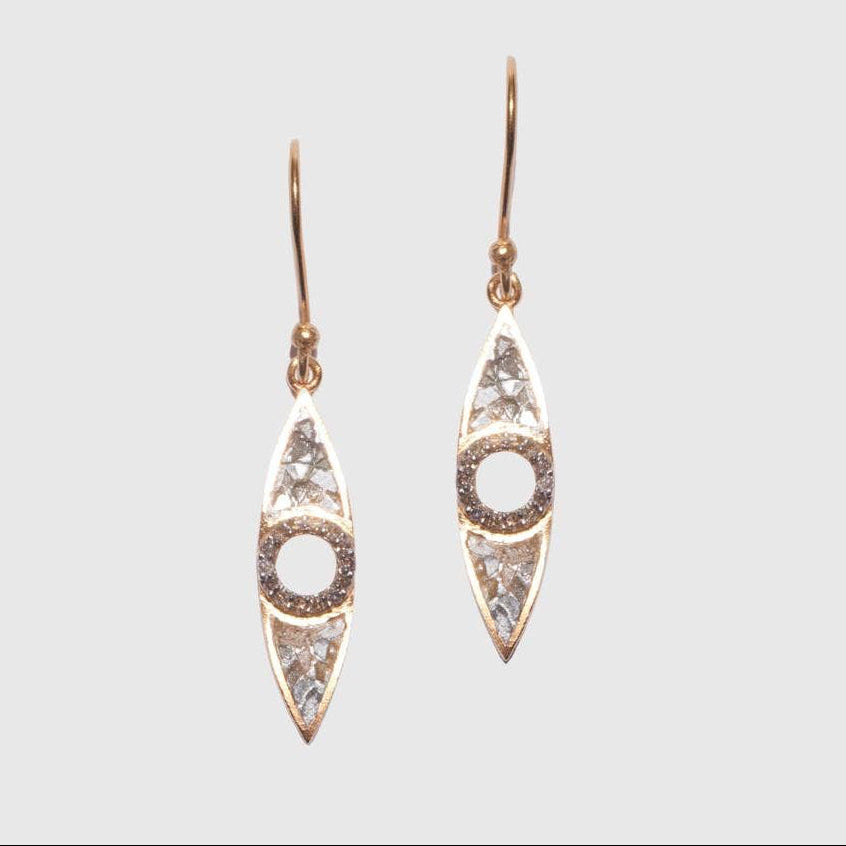 Natural Diamond Slices & Pavé Champagne Diamond 18kt Gold Vermeil Earrings