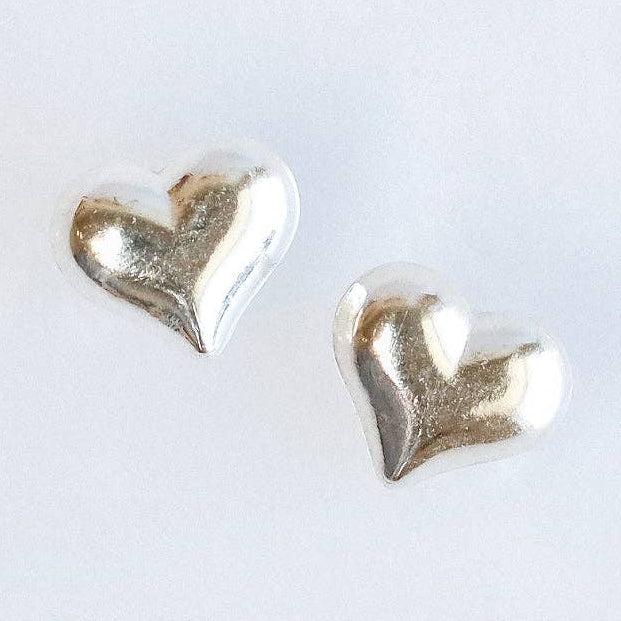 Sterling Silver Puffy Heart Stud Earrings