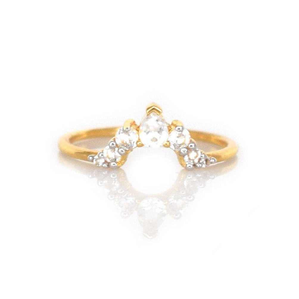 Seven White Topaz & 18kt Gold Vermeil Arc Ring - Size 7