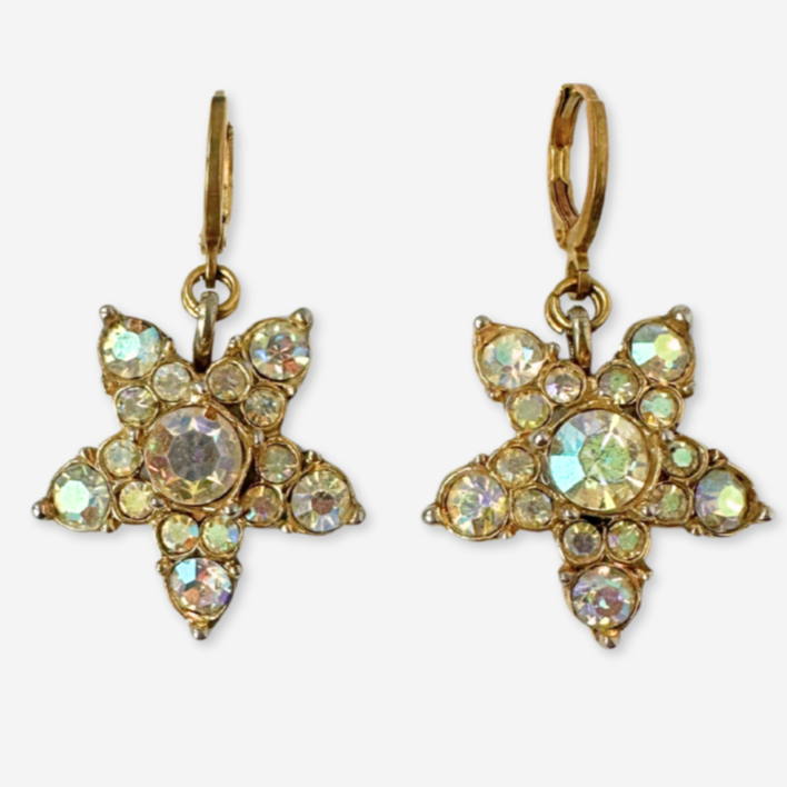 The Celeste Earrings - Refashioned Vintage Gold Tone Iridescent Rhinestone Star Earrings
