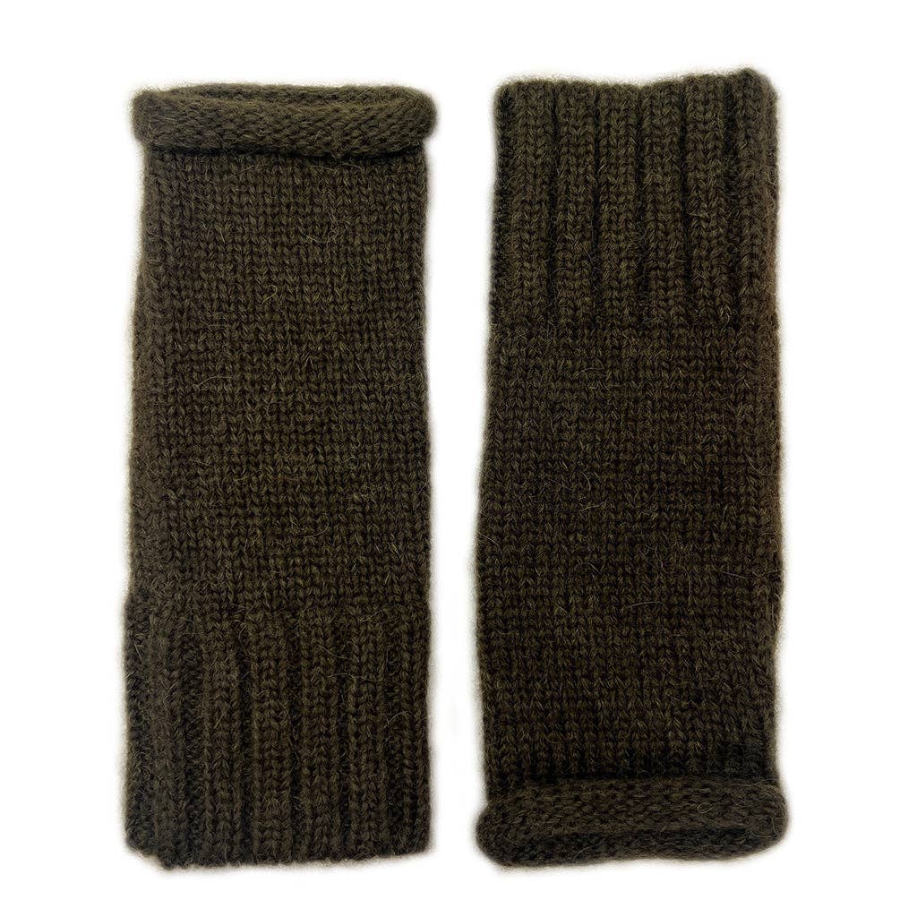 Army Green Alpaca Fingerless Knit Gloves