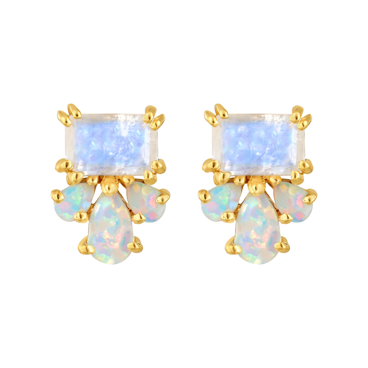 Rainbow Moonstone & Lab Opal Trio Stud Earrings