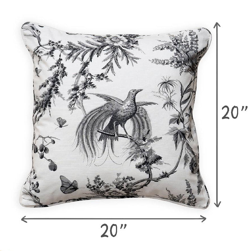 Birds of Paradise Dark Gray Decorative Throw Pillow With Feather Insert