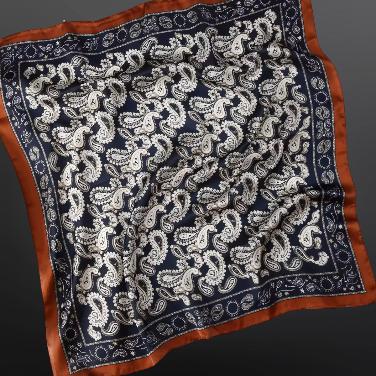 Navy Blue & Brown Western Paisley Scarf