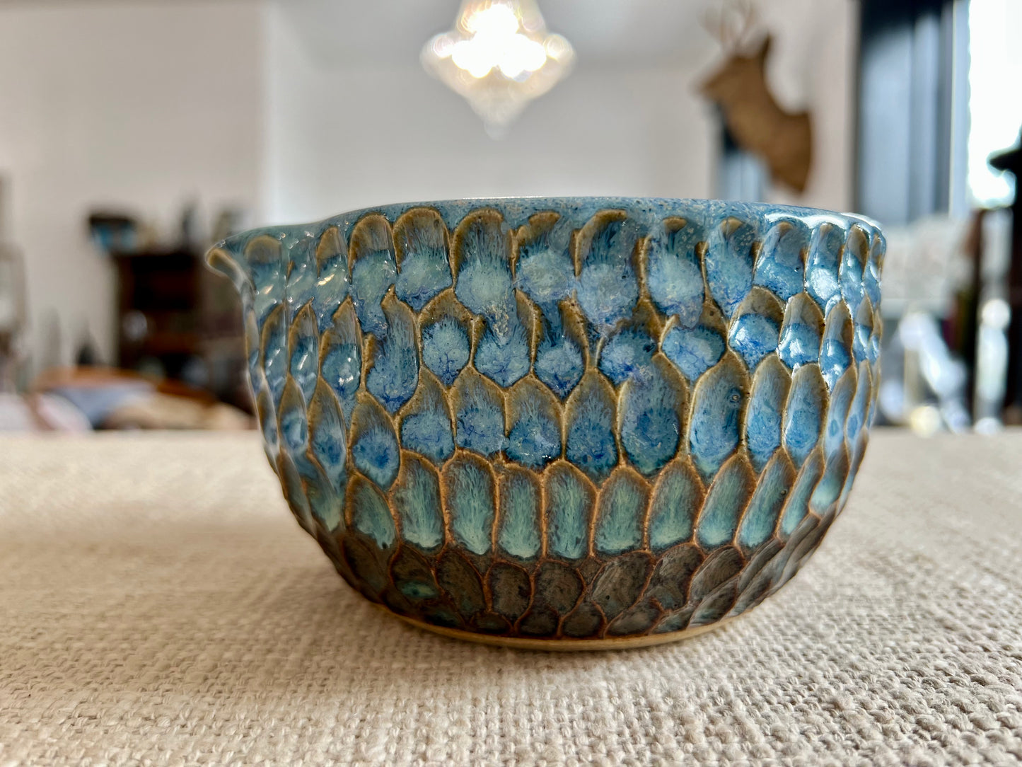 Peacock Textured Bowl - Handmade by Ceramic Artist Natalie Zelman