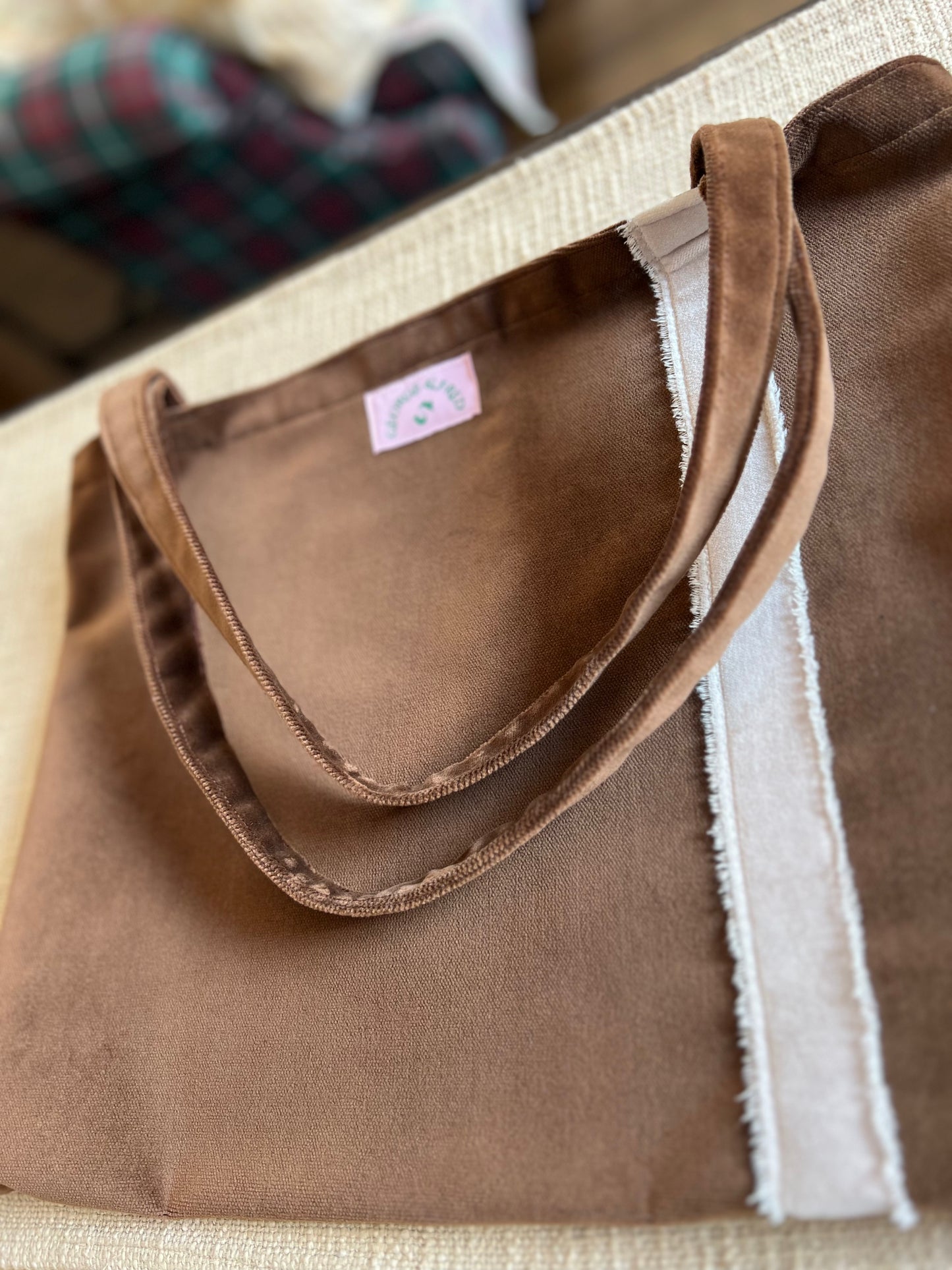 The George & Fred Tote - Chocolate Velvet with Ivory Trim