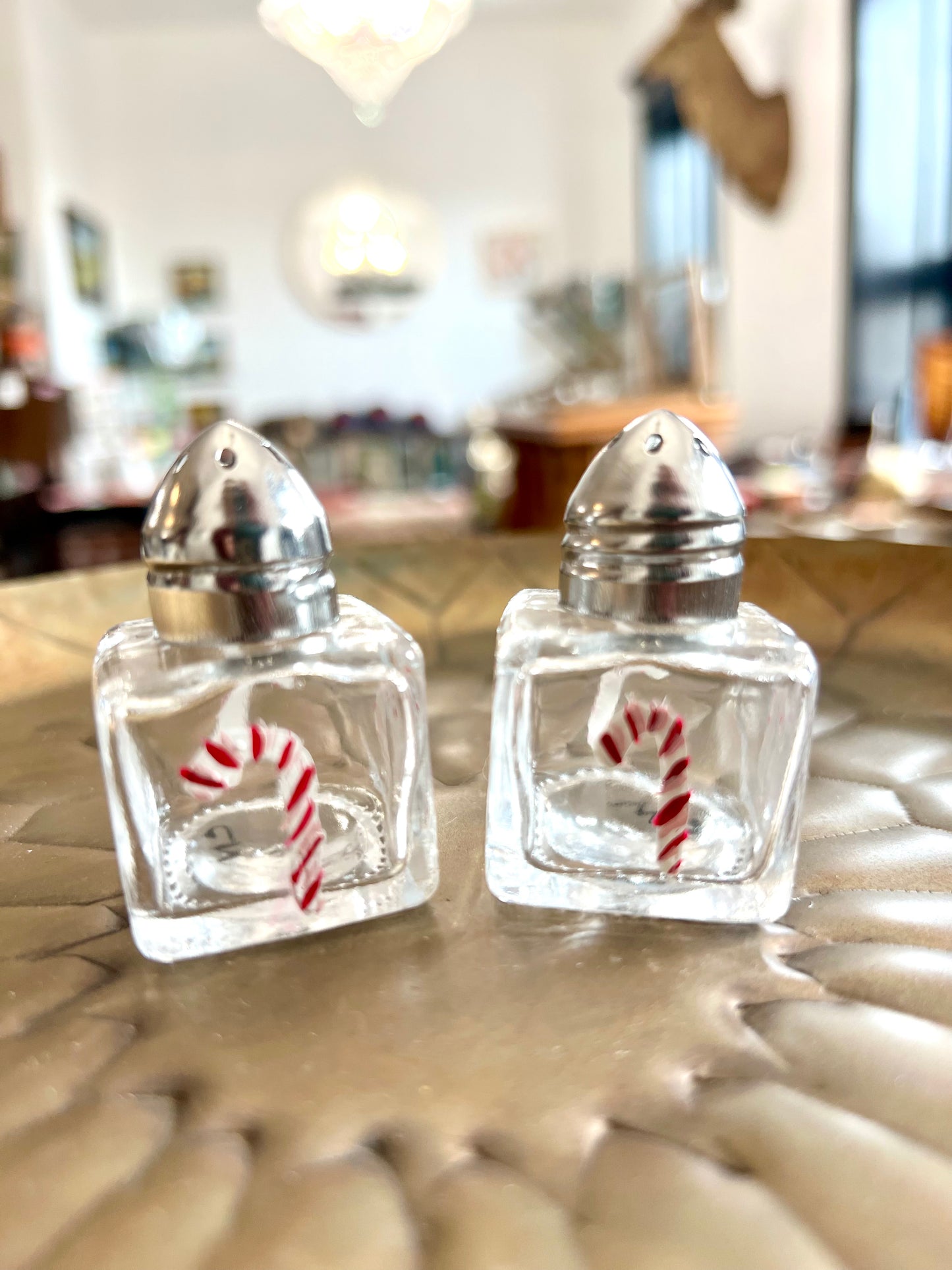 Candy Cane Small Hand-painted Salt & Pepper Shaker Set by Carol Moore
