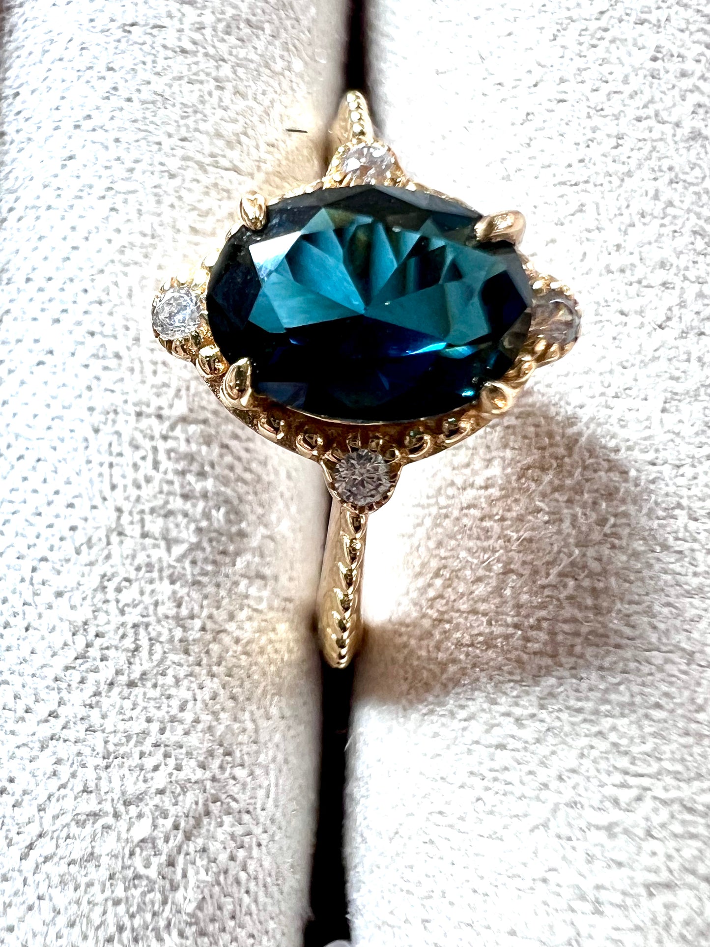 Lab Teal Sapphire & Natural White Topaz in 14k Gold Vermeil - Size 7