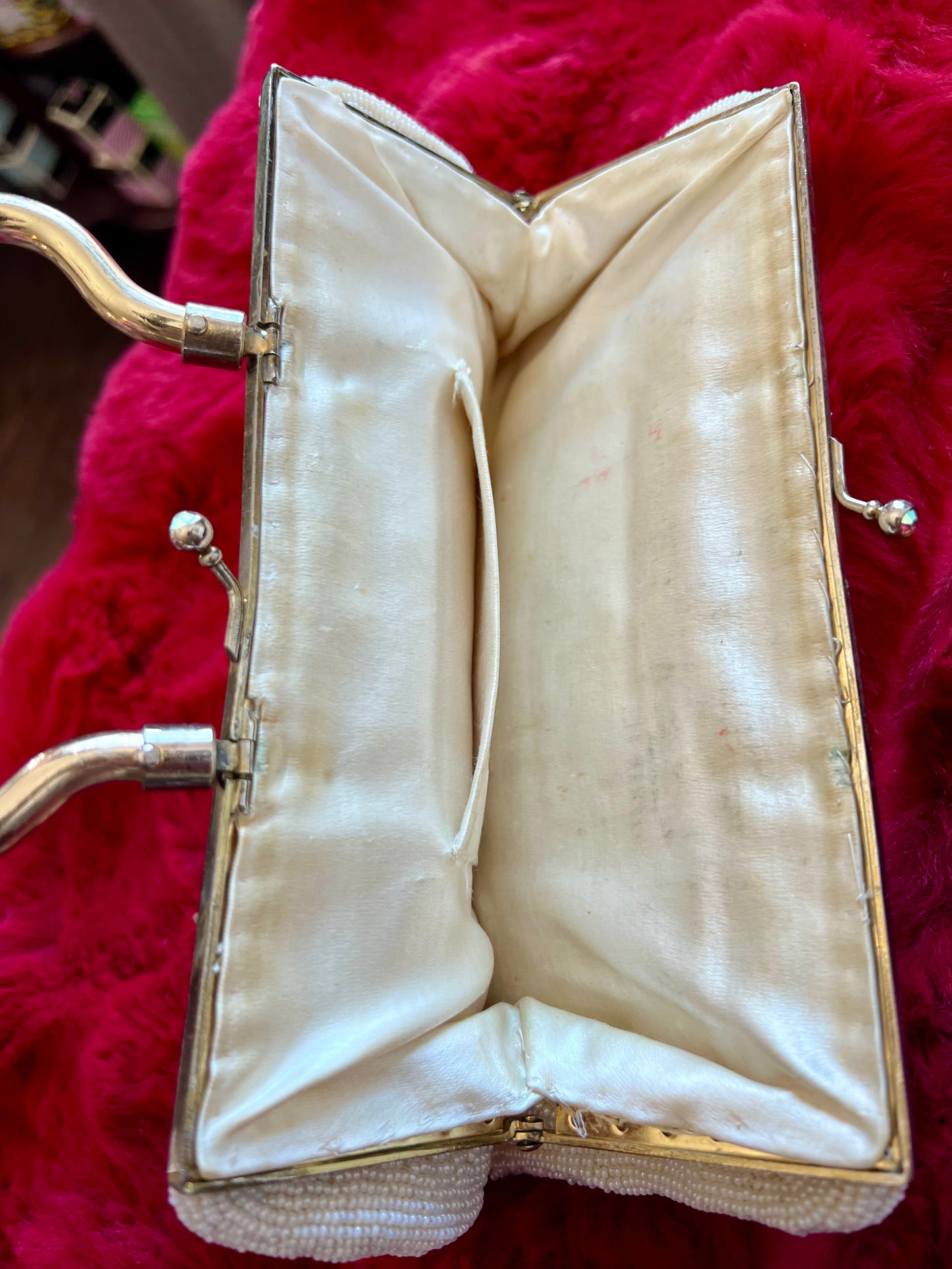 Vintage Ivory Beaded Clutch Purse with Gold Toned Handle