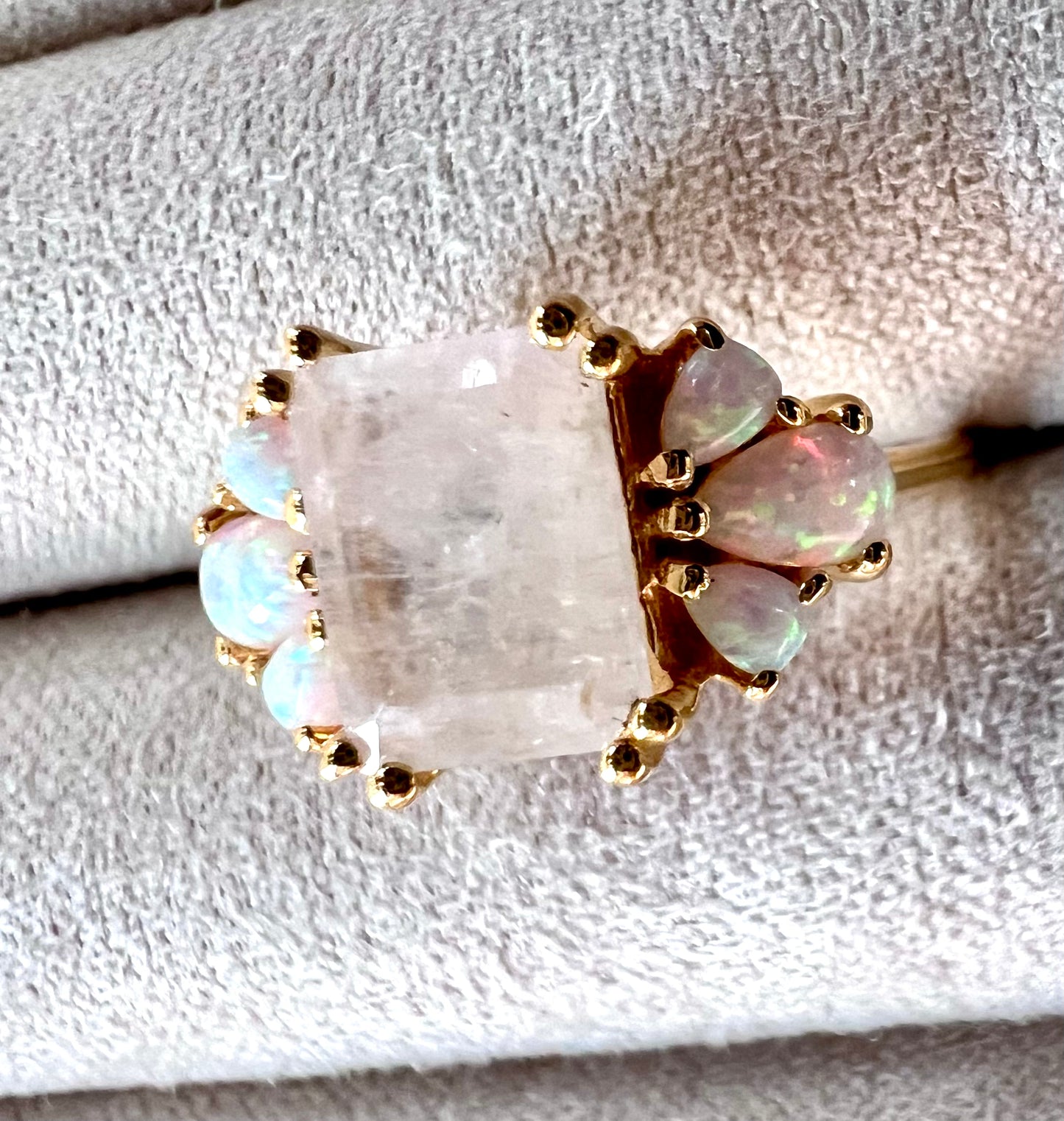 Rainbow Moonstone & Lab Opals 18kt Gold Vermeil Ring - Size 5