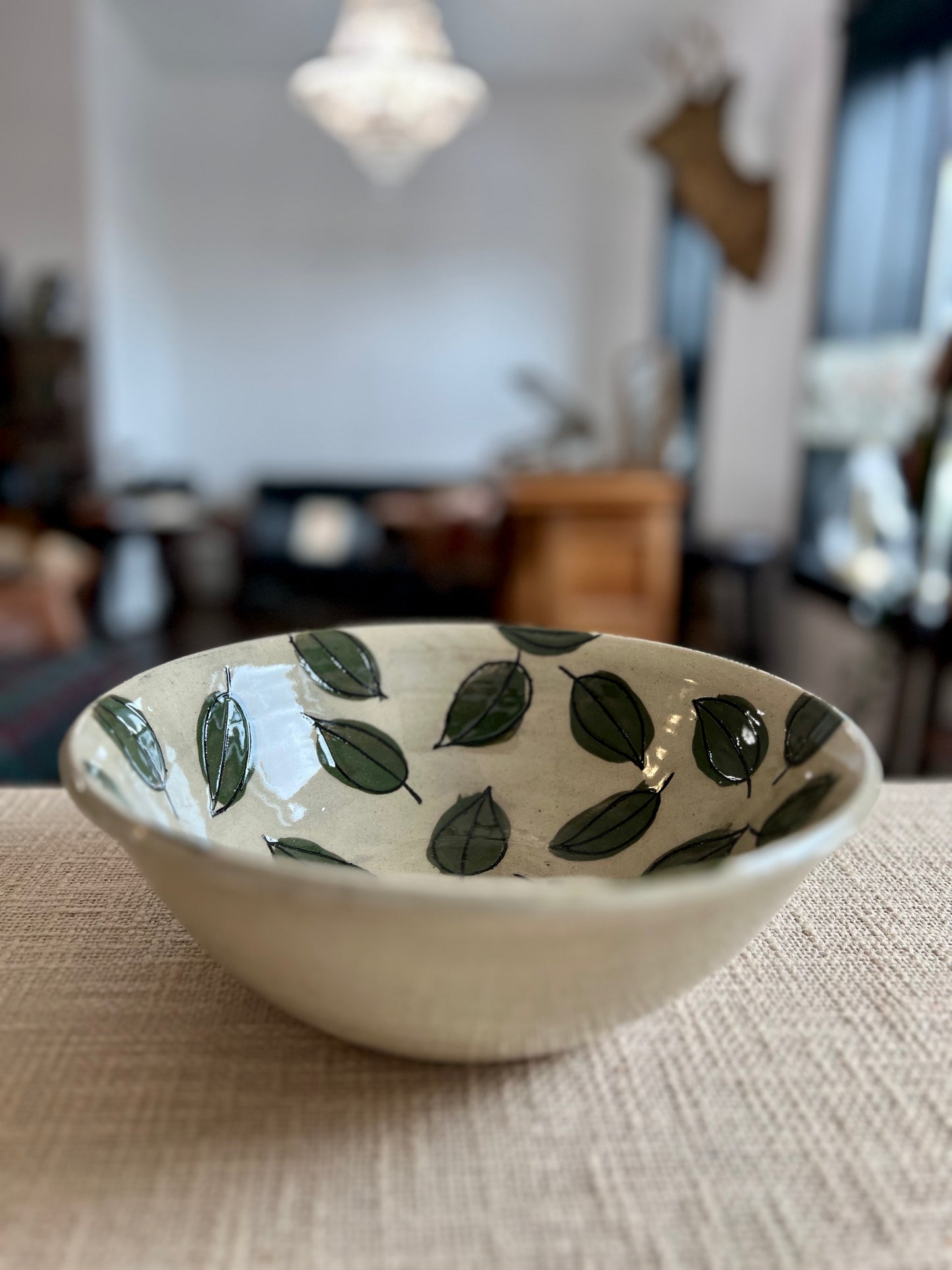 Green Leaves Wide Bowl - Handmade by Ceramic Artist Natalie Zelman