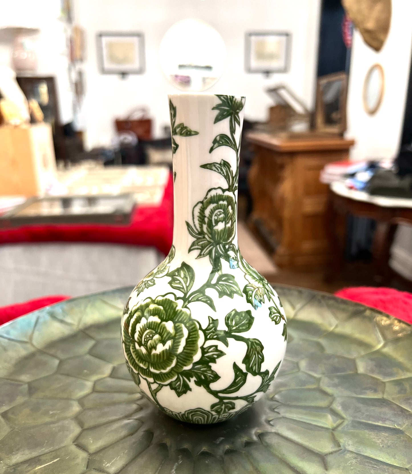 Hand Painted Floral Green & White Bud Vase II
