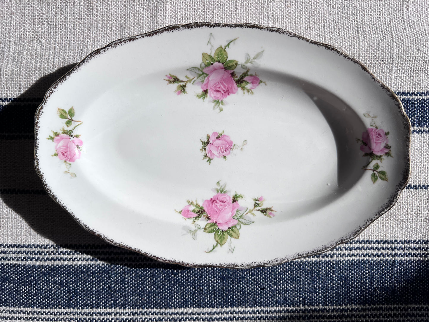 Small Serving Platter - Canonsburg Pink Rose China with 22KT Gold Trim Heirloom Set Circa 1950-1960s