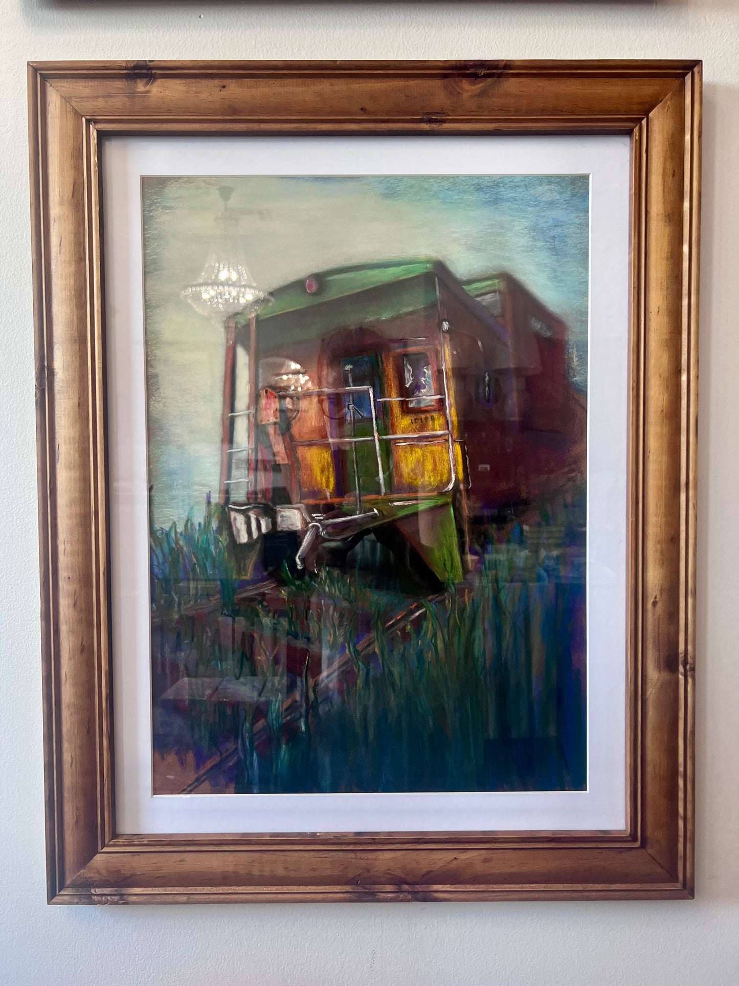 Caboose Framed Oil Pastel by John Earle