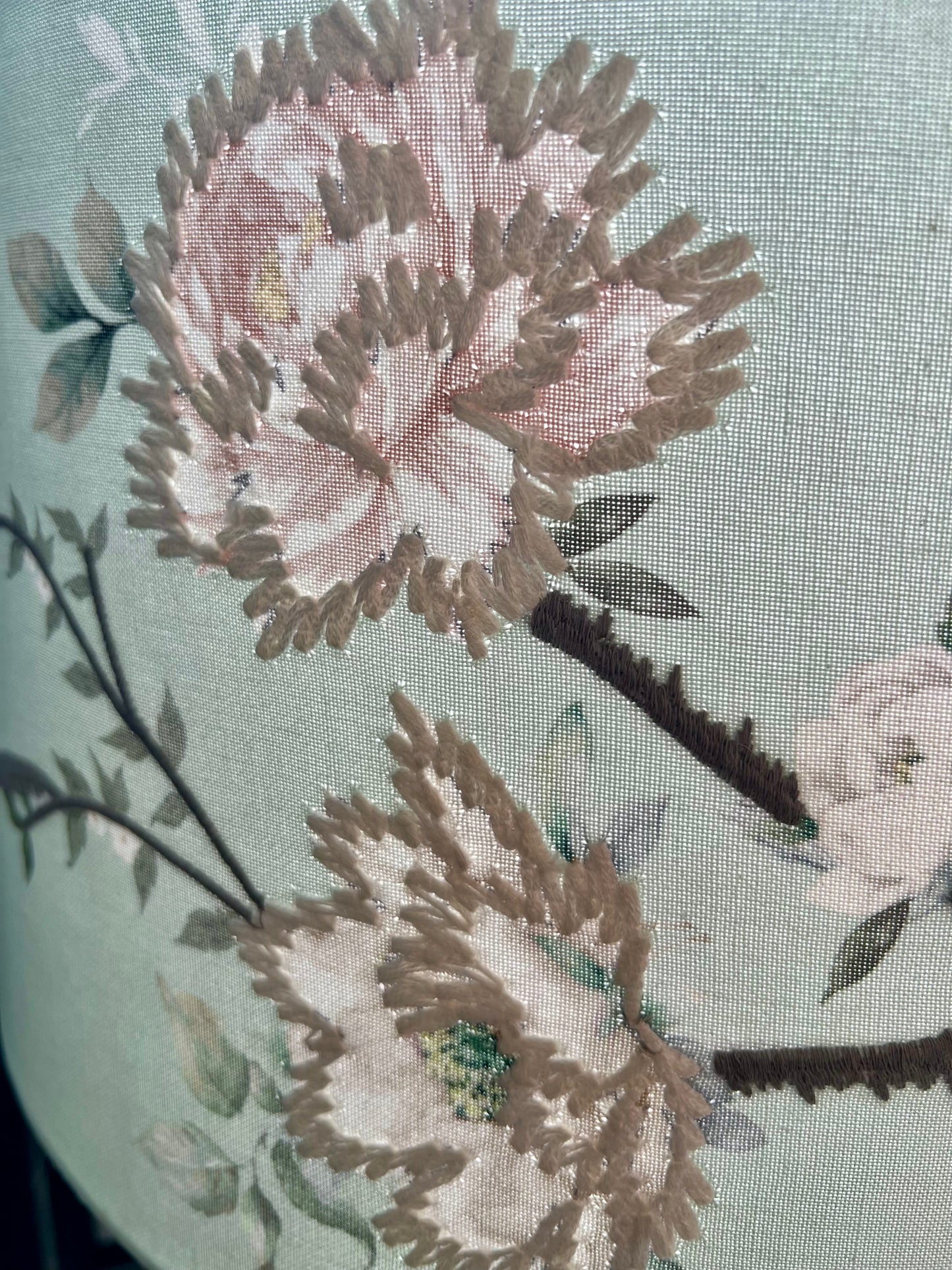 Songbirds & Blooms Embroidered Shade & Glass Lamp - IN STORE OR LOCAL DELIVERY ONLY