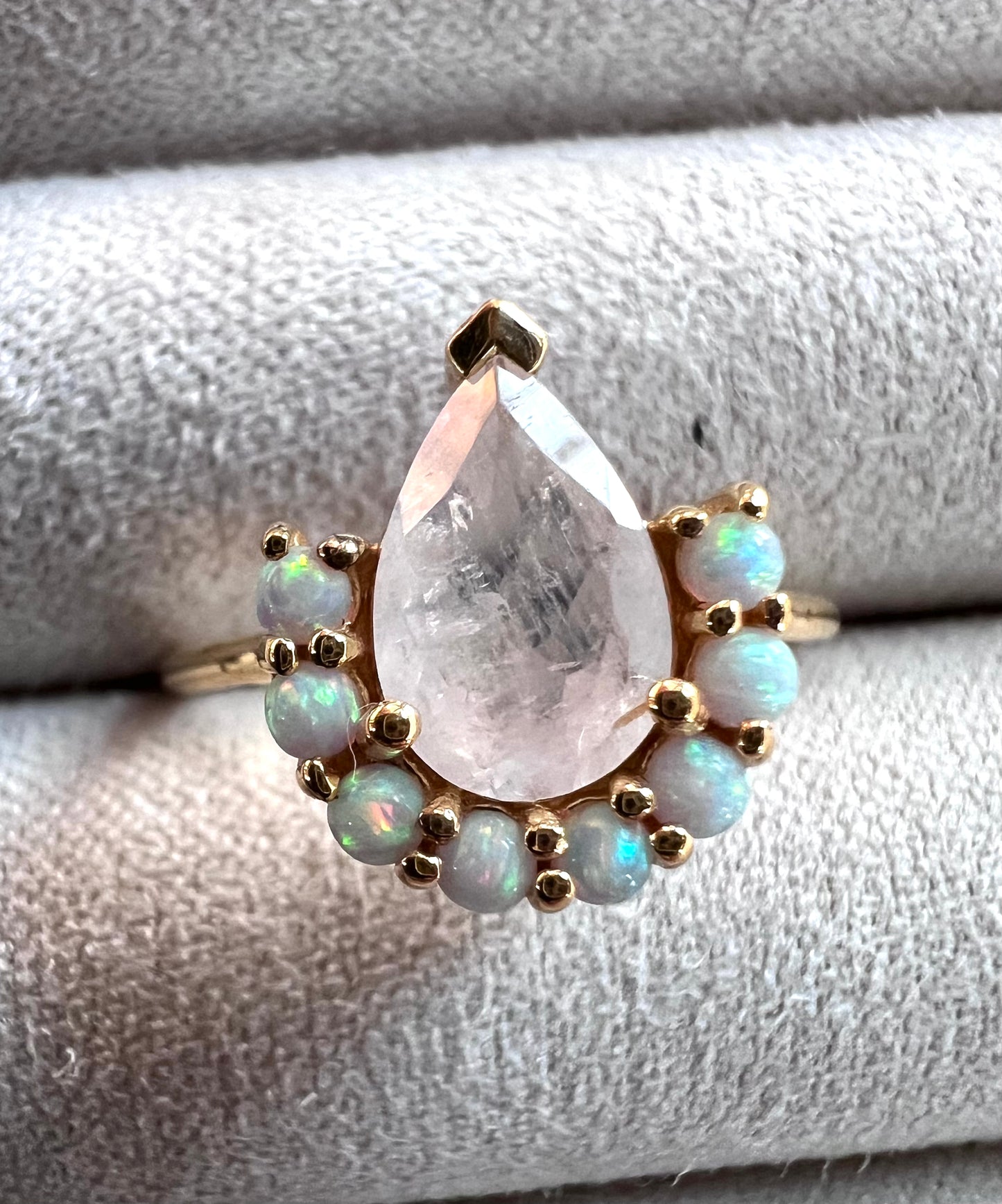Rainbow Moonstone & Opals Ballerina Ring, Size 6