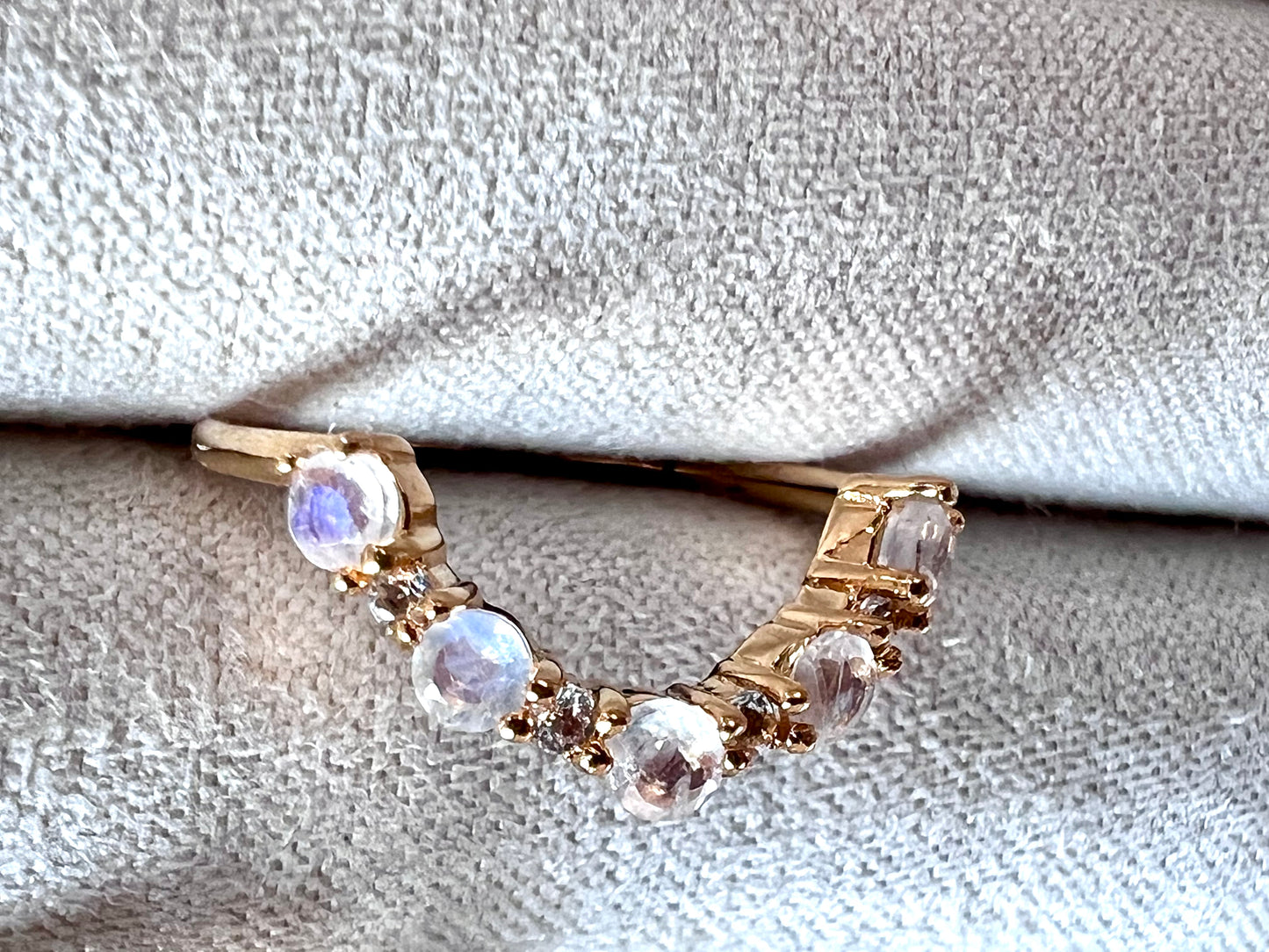 Rainbow Moonstone & Topaz Arc Ring, Size 5