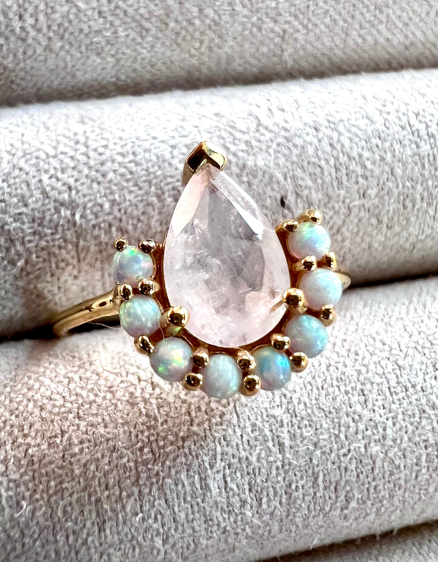 Rainbow Moonstone & Opals Ballerina Ring, Size 6