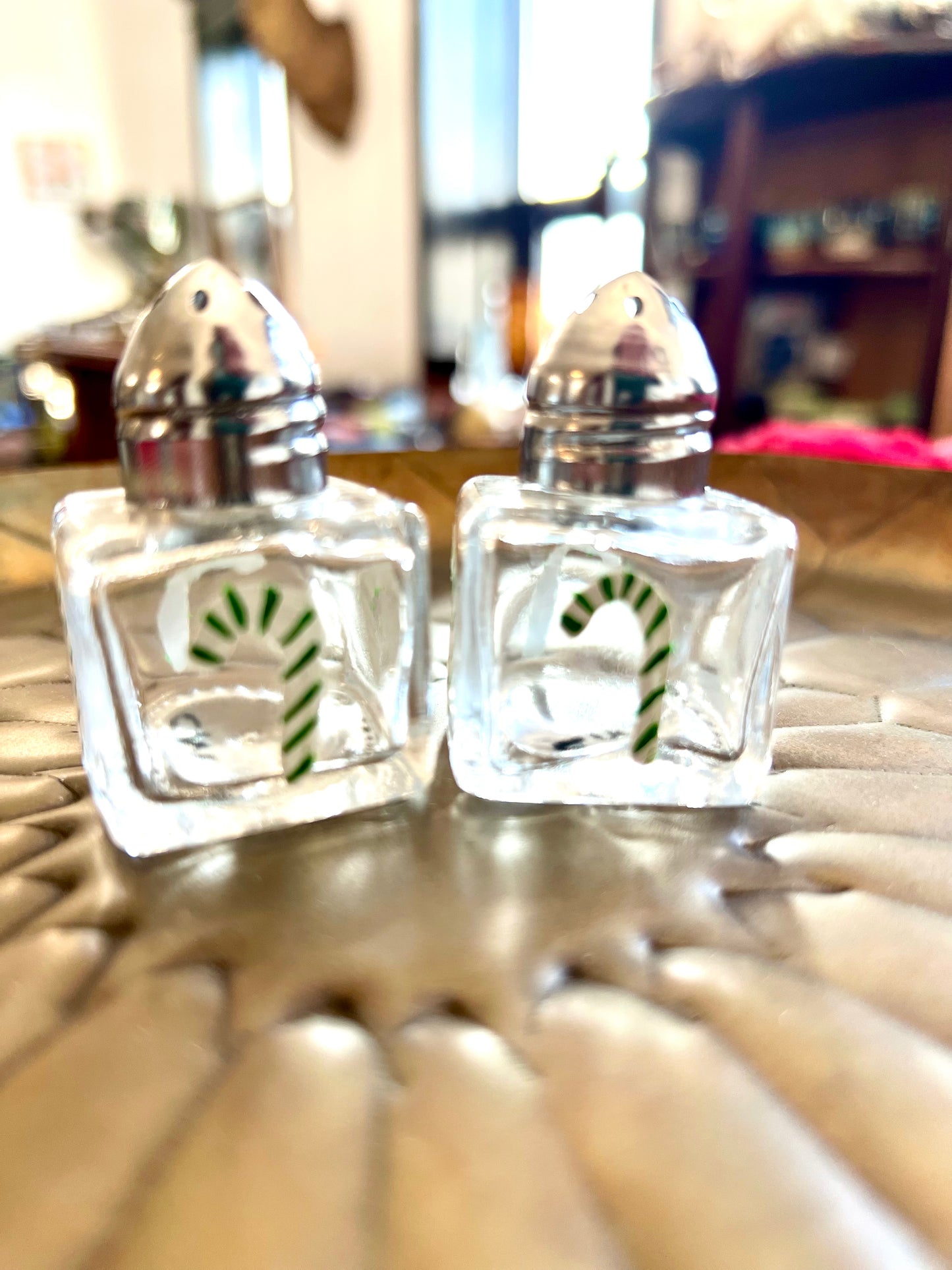 Green Candy Canes Small Hand-painted Salt & Pepper Shaker Set by Carol Moore