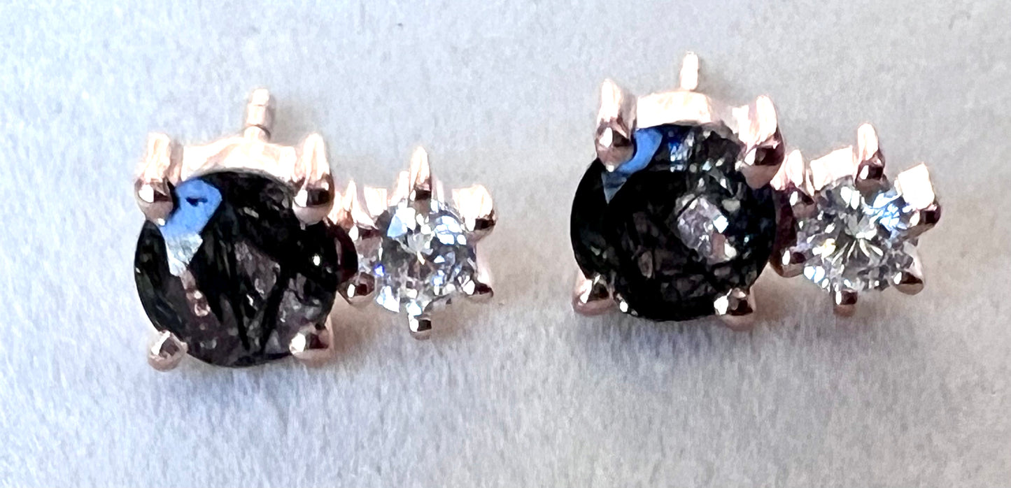 Rutilated Quartz & White Topaz 14kt Rose Gold Vermeil Stud Earrings