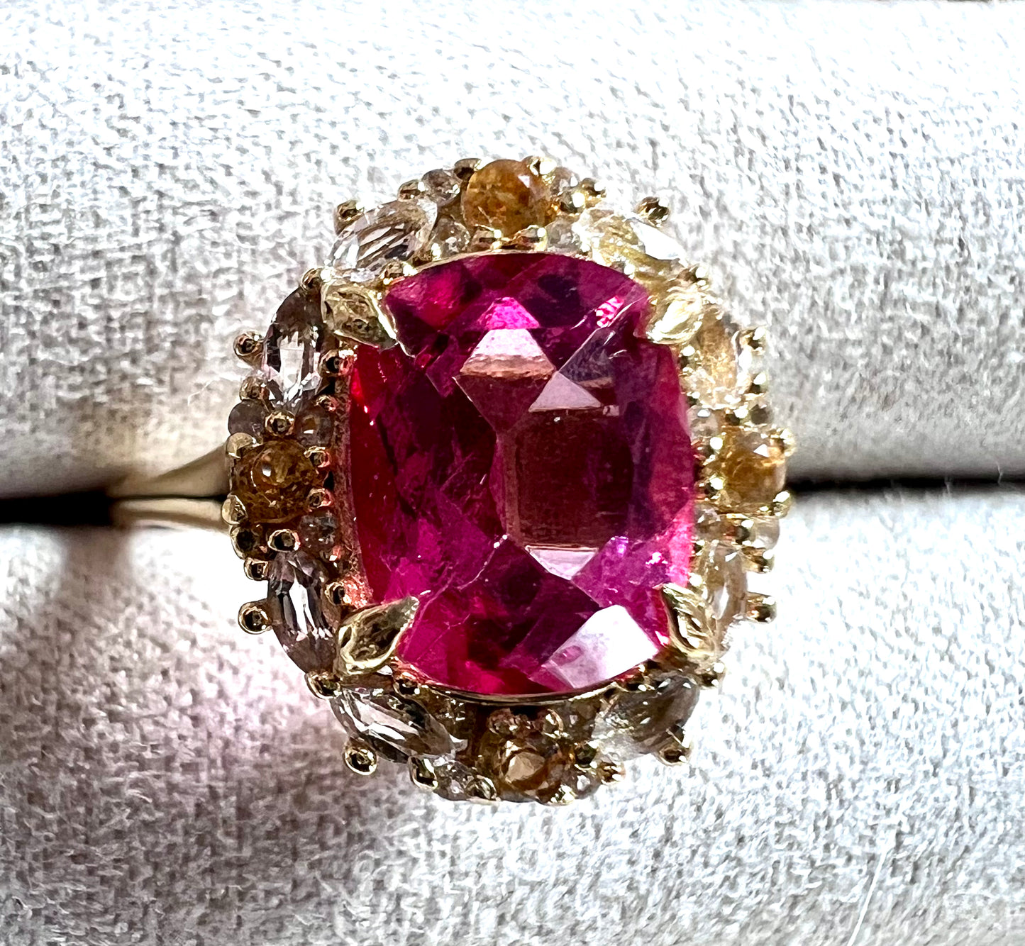 Pink Topaz, Citrine & White Topaz Ring in 14kt Gold Vermeil, Size 6