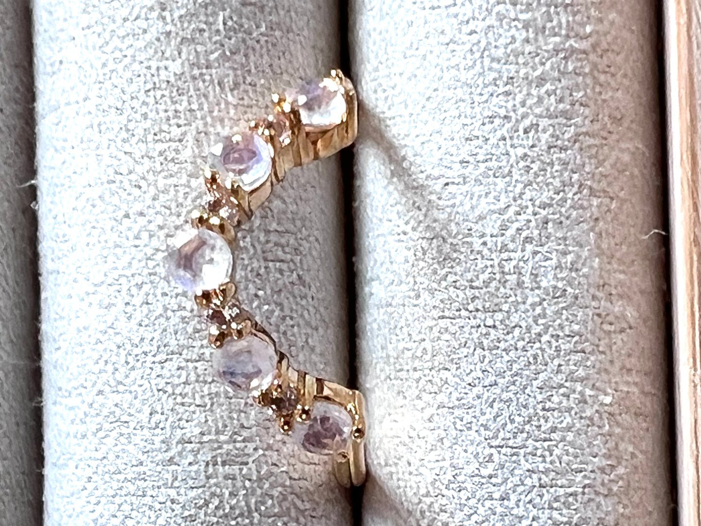 Rainbow Moonstone & Topaz Arc Ring, Size 5