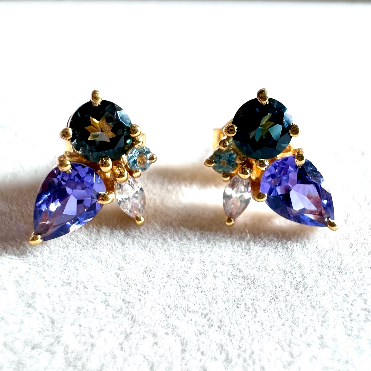Blue Topaz, Alexandrite, & White Topaz Cluster Earrings