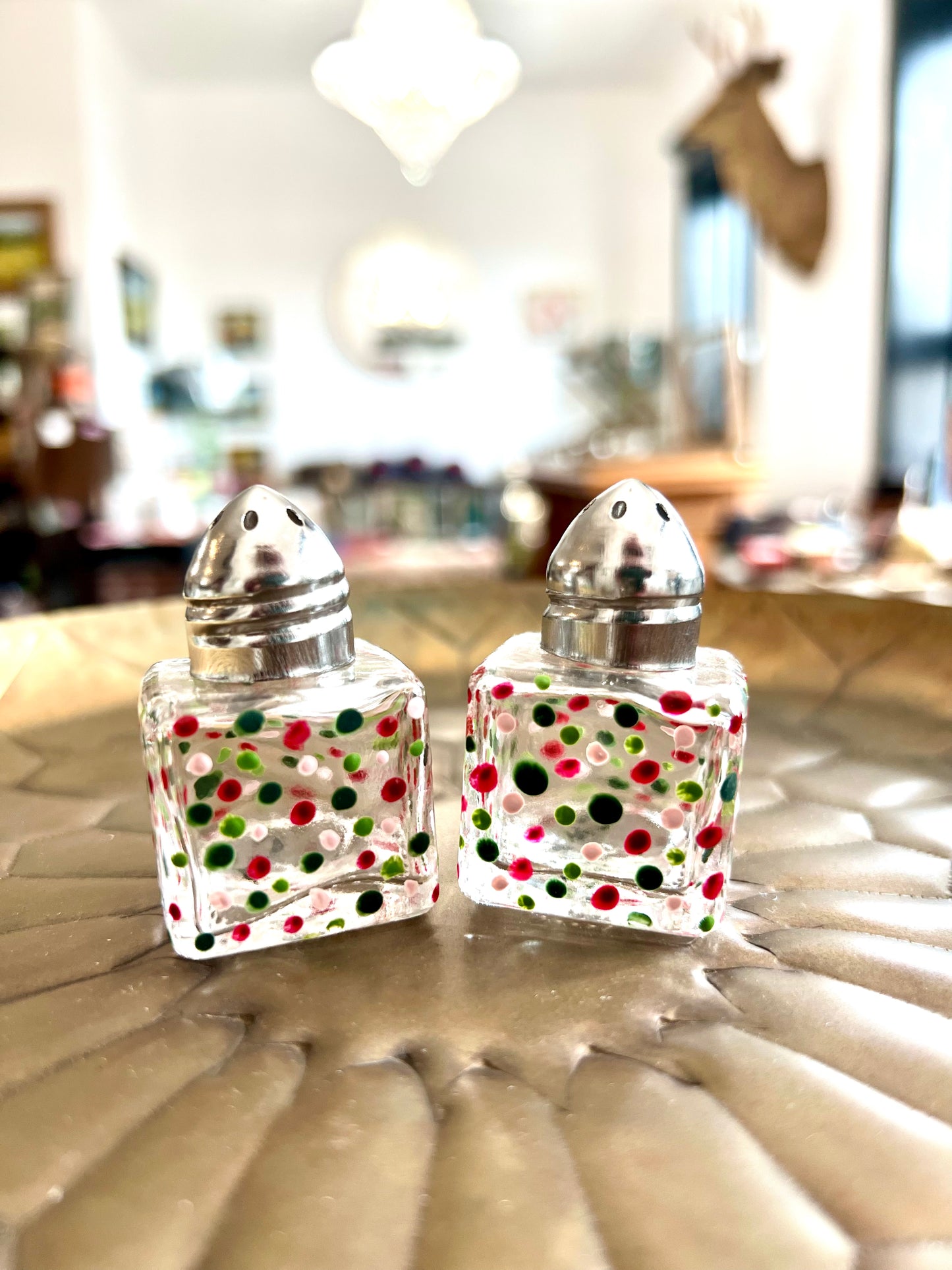 Holiday Polka Dots Small Hand-painted Salt & Pepper Shaker Set by Carol Moore