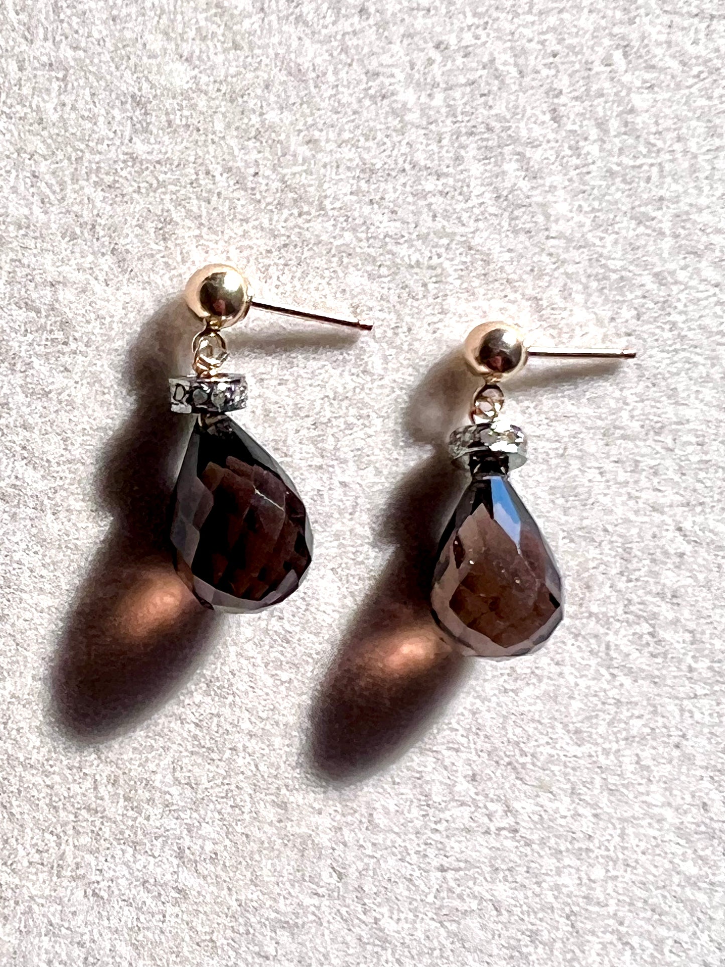 Smokey Quartz & Pavé Diamond Roundel 14kt Gold Fill Earrings
